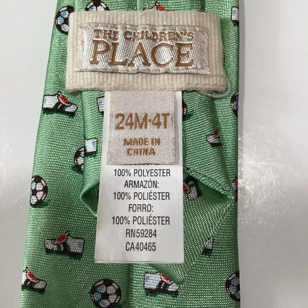 The Children's Place Tie Toddler Boys 24M-4T Green Soccer Necktie Pre-tied Adj.
